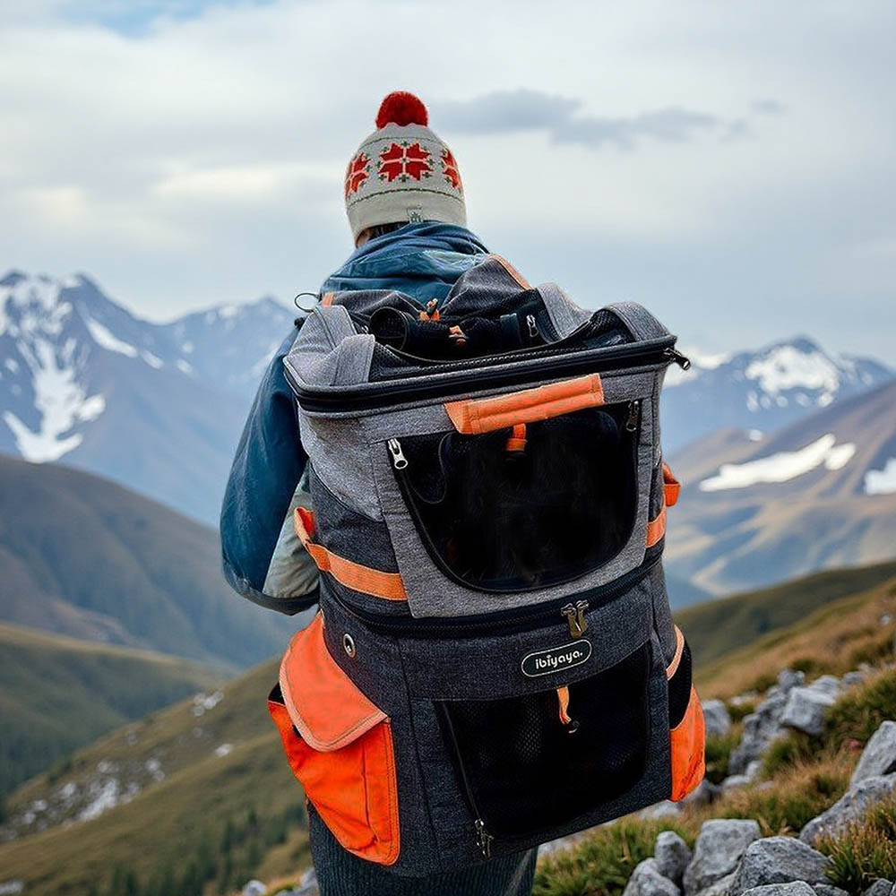 ibiyaya Double Pet Backpack, Best Cat & Dog Hiking and Travel Carrier For Two Small Pets