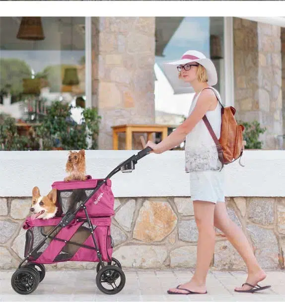 ibiyaya Double Pet Stroller for Small Dogs and Cats, Foldable 4 Wheels Double Decker
