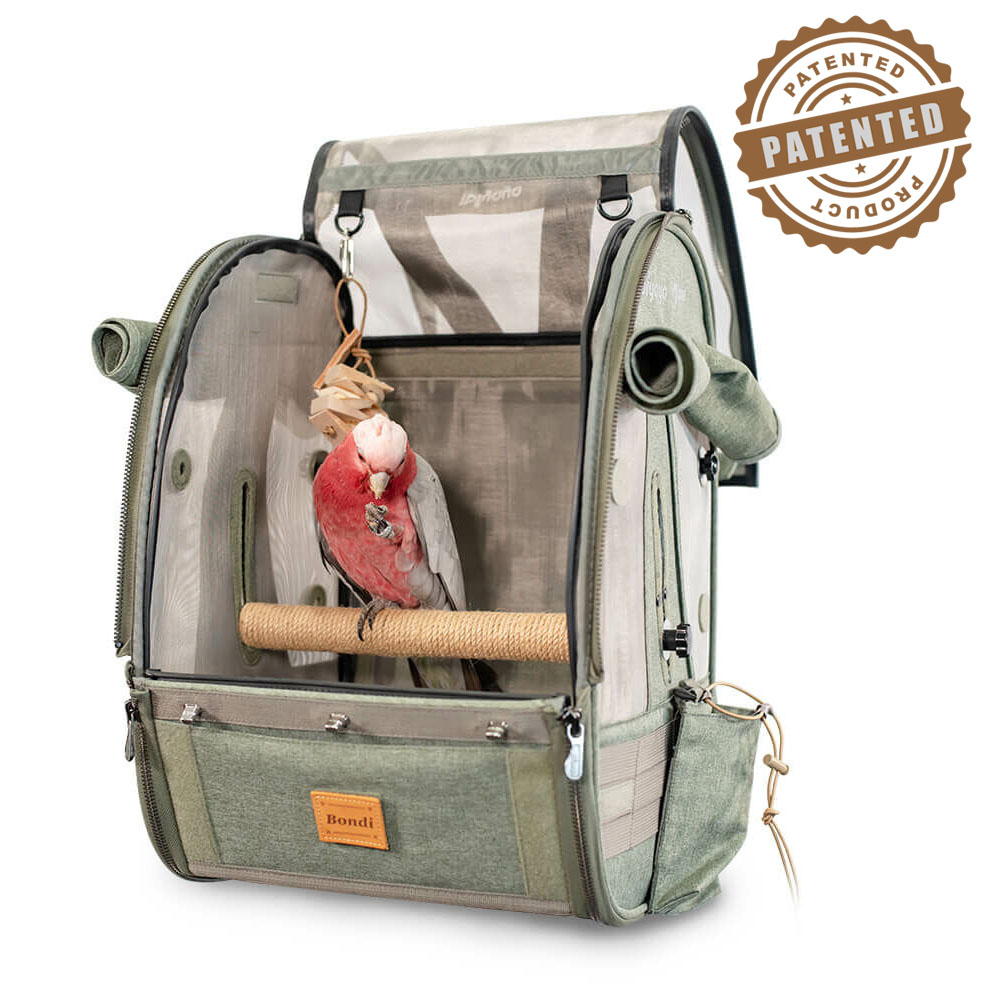 TrackPack Soft Sided Bird Carrier Backpack with Perch – ibiyaya x BirdTricks Patented Bag